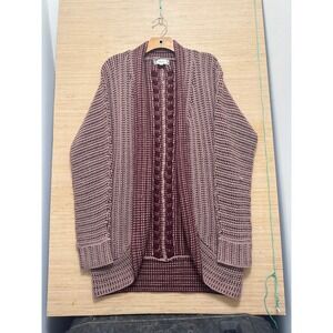 Pink Rose Cardigan Sweater‎ Burgundy Tan Knit Textured XL